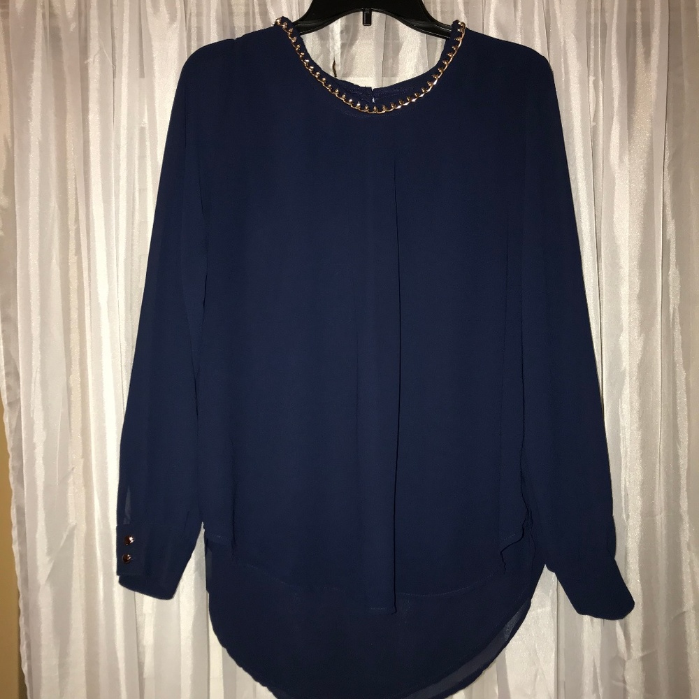 Navy Blue & Gold Chain Blouse • XL • Rue21  • NWOT